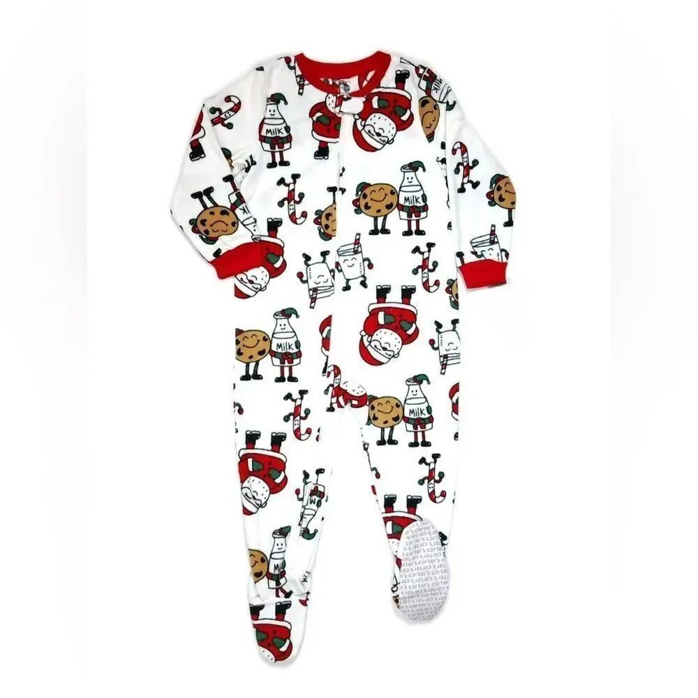 NWT Carter's Toddler Baby Santa Milk and Cookies Fleece Pajama Sleeper Size 12M